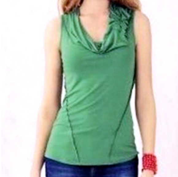 C. Keer Anthropologie Green Jersey Draped Neckline Size S Draped Sleeveless Top - Picture 2 of 7